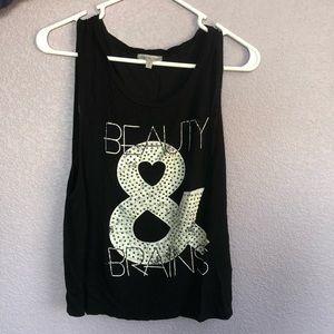Black “Beauty & Brains” tank top